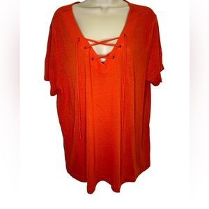Old Navy Women’s Relaxed Fit V-Neck Top Size 2X Orange Flowy Tunic-Short Sleeve